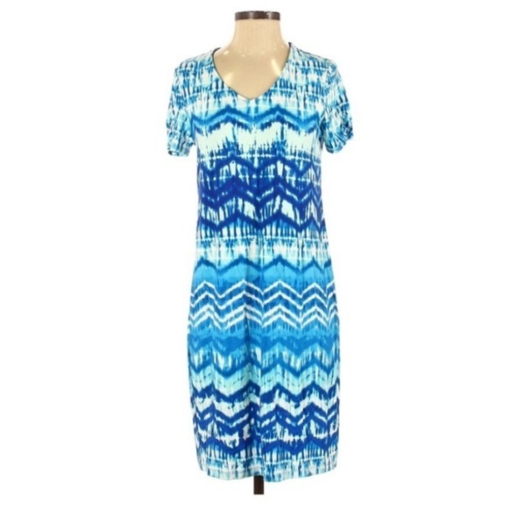 Zenergy by Chico’s 0 (S/4) blue/white tie dye chevron‎ v neck T-shirt dress